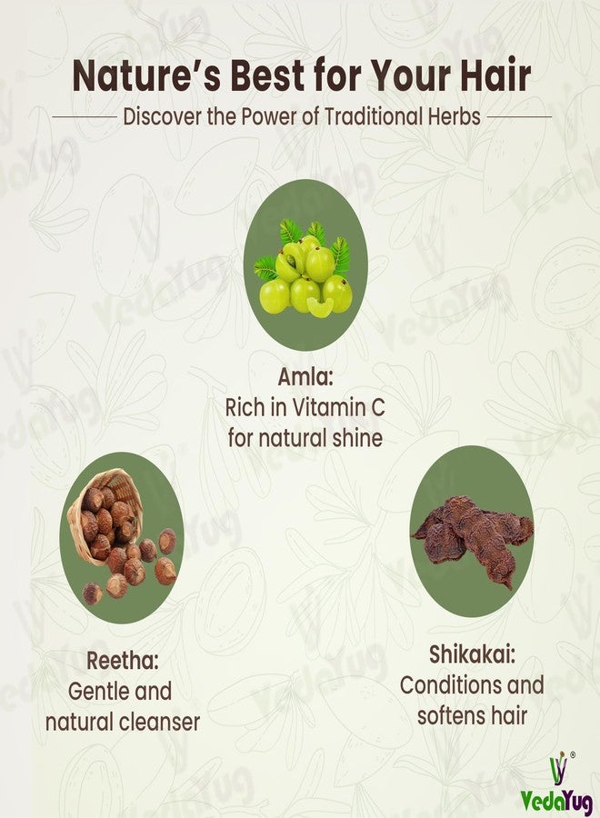 VY VedaYug Amla, Reetha, Shikakai Powder Combo Powder Pack for Hair Care | Hair Pack Combo for Cleansing & Hair Conditioning (Pack of 3 , 100g each Total 300g) - Image 1
