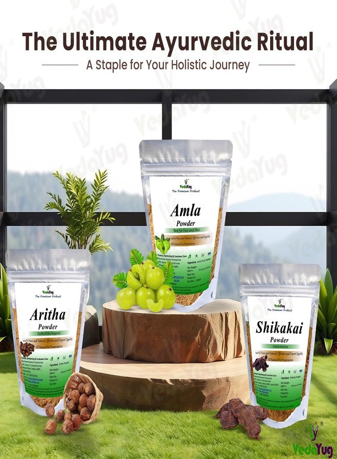 VY VedaYug Amla, Reetha, Shikakai Powder Combo Powder Pack for Hair Care | Hair Pack Combo for Cleansing & Hair Conditioning (Pack of 3 , 100g each Total 300g) - Image 3