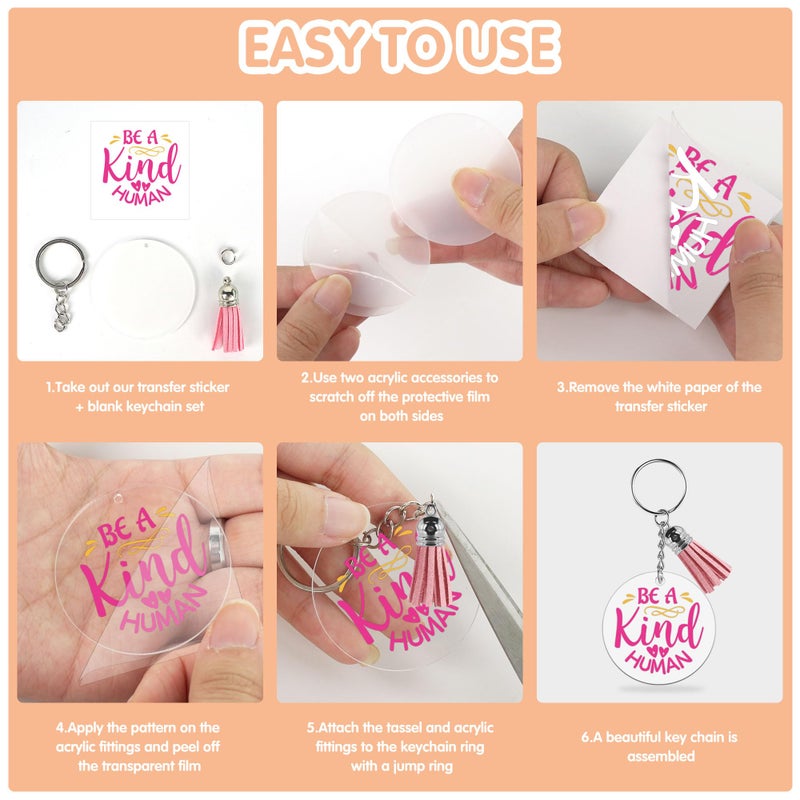CRASHOT Acrylic Keychain Blanks & Stickers - 40pcs Inspirational UV DTF Transfer Stickers, 20pcs Clear Acrylic Blanks, Keychain Tassels, Rings & Jump Rings for DIY Keychain Crafts - Image 4