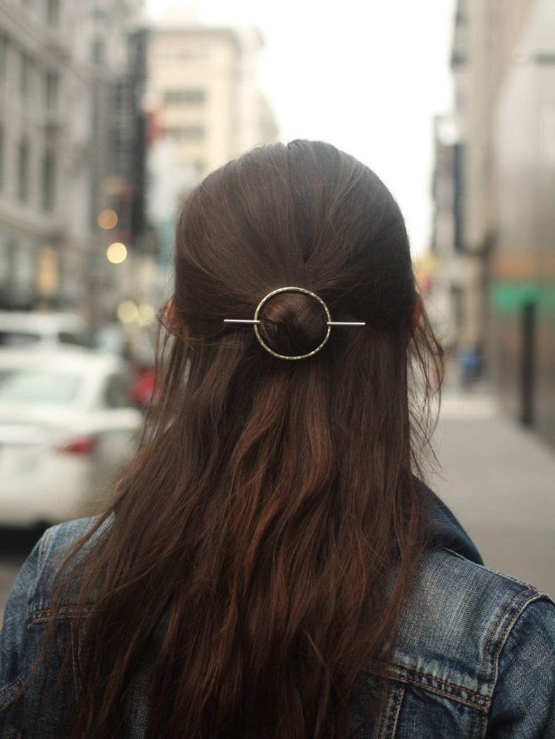 Doubnine DoubleNine Open Circle Hair Slide Hair Clip Brass Hair Barrette Minimalist Rustic Women Girl Bridal Hair Accessories Silver 