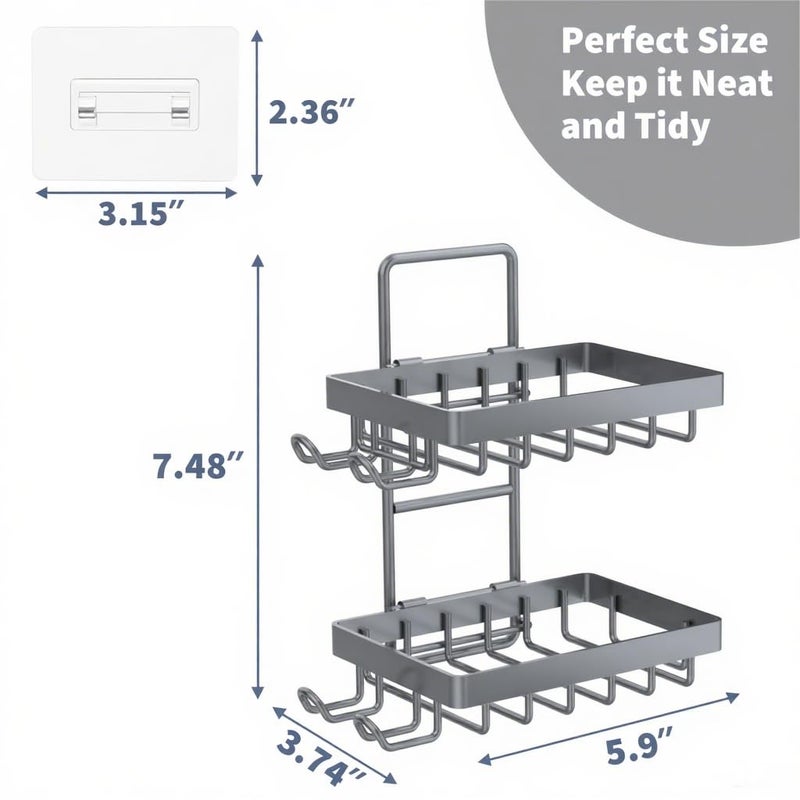 Moforoco Grey Double Soap Bar Holder For Shower  No Drilling  304 Rustproof Stainless Steel  Wall Mounted Soap Holder With 4 Hooks And Razor Holder  Shower Rack Soap Tray Bar Soap For Bathroom - Image 5