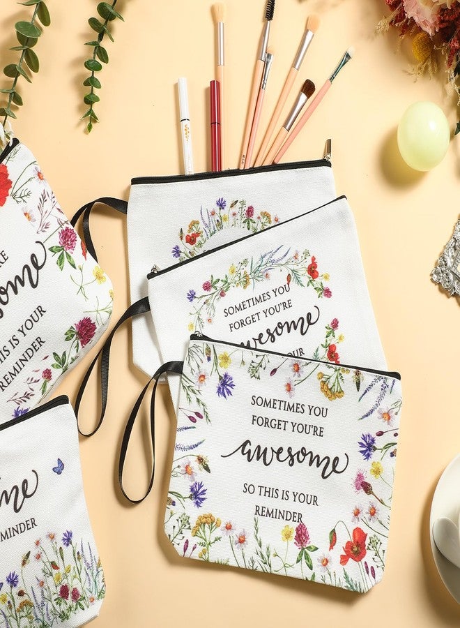 Reginary 10 Pcs Christmas Inspirational Makeup Bags for Women Bulk Motivational Flower Canvas Cosmetic Bag with Zipper Gifts Thank You Gift for Staff Employee Coworker Party Gifts, 9 x 6.7 in - Image 4