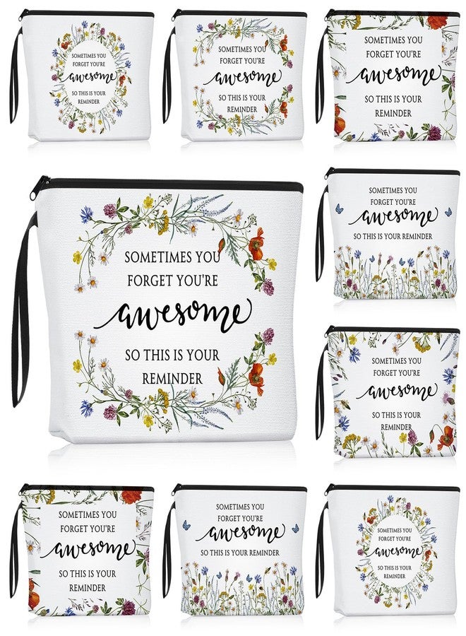 Reginary 10 Pcs Christmas Inspirational Makeup Bags for Women Bulk Motivational Flower Canvas Cosmetic Bag with Zipper Gifts Thank You Gift for Staff Employee Coworker Party Gifts, 9 x 6.7 in - Image 1