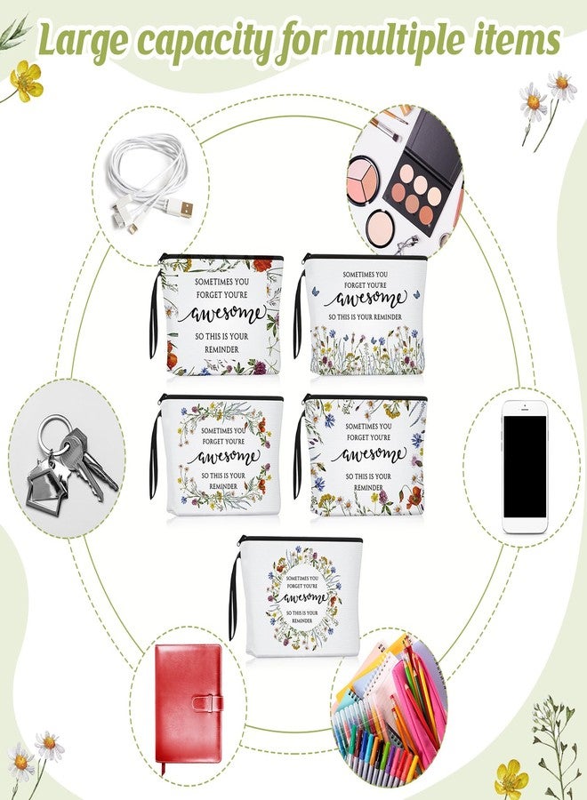 Reginary 10 Pcs Christmas Inspirational Makeup Bags for Women Bulk Motivational Flower Canvas Cosmetic Bag with Zipper Gifts Thank You Gift for Staff Employee Coworker Party Gifts, 9 x 6.7 in - Image 5