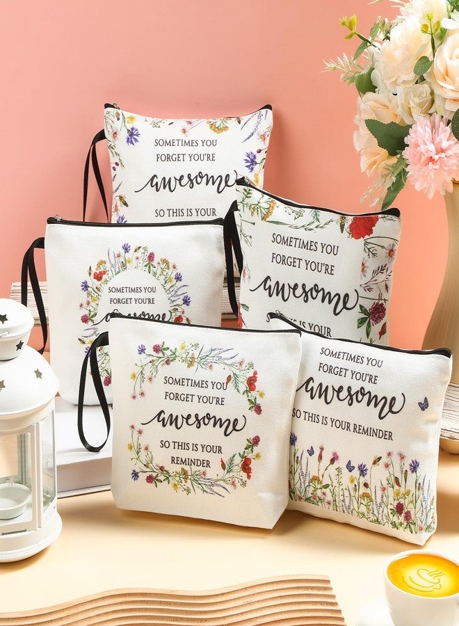 Reginary 10 Pcs Christmas Inspirational Makeup Bags for Women Bulk Motivational Flower Canvas Cosmetic Bag with Zipper Gifts Thank You Gift for Staff Employee Coworker Party Gifts, 9 x 6.7 in - Image 3