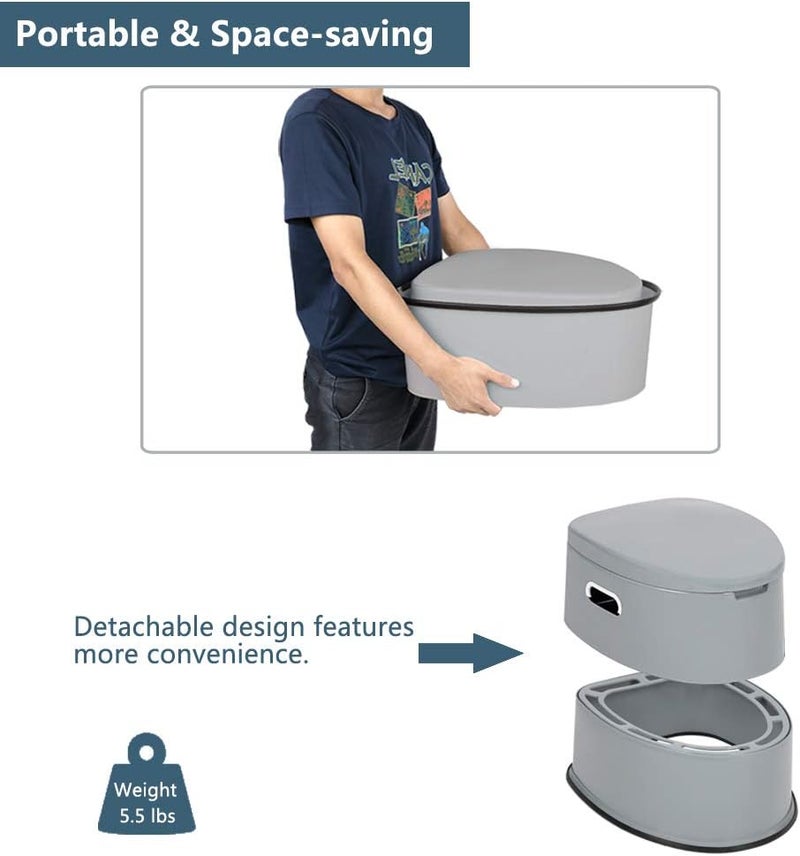 VINGLI Portable Toilet | Indoor Outdoor Commode w/Detachable Inner Bucket & Removable Paper Holder, Lightweight & Compact for Camping, Boat, Van, Emergency Use (Grey) - Image 1