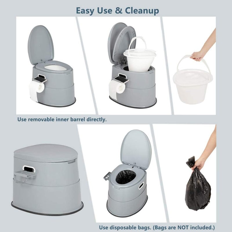 VINGLI Portable Toilet | Indoor Outdoor Commode w/Detachable Inner Bucket & Removable Paper Holder, Lightweight & Compact for Camping, Boat, Van, Emergency Use (Grey) - Image 2