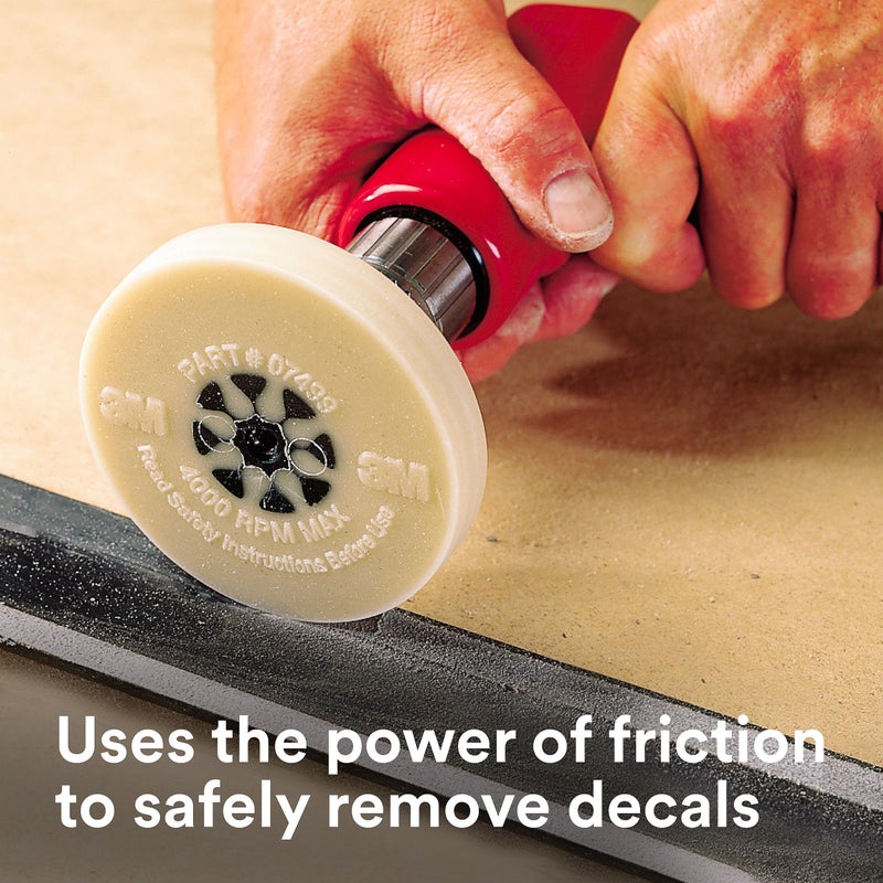 3M Stripe Off Wheel Adhesive Remover Eraser Wheel Removes Decals, Stripes, Vinyl, Tapes and Graphics 4” diameter x 5/8” thick 3/8-16 threaded mandrel 07498 Pack of 1 - Image 2