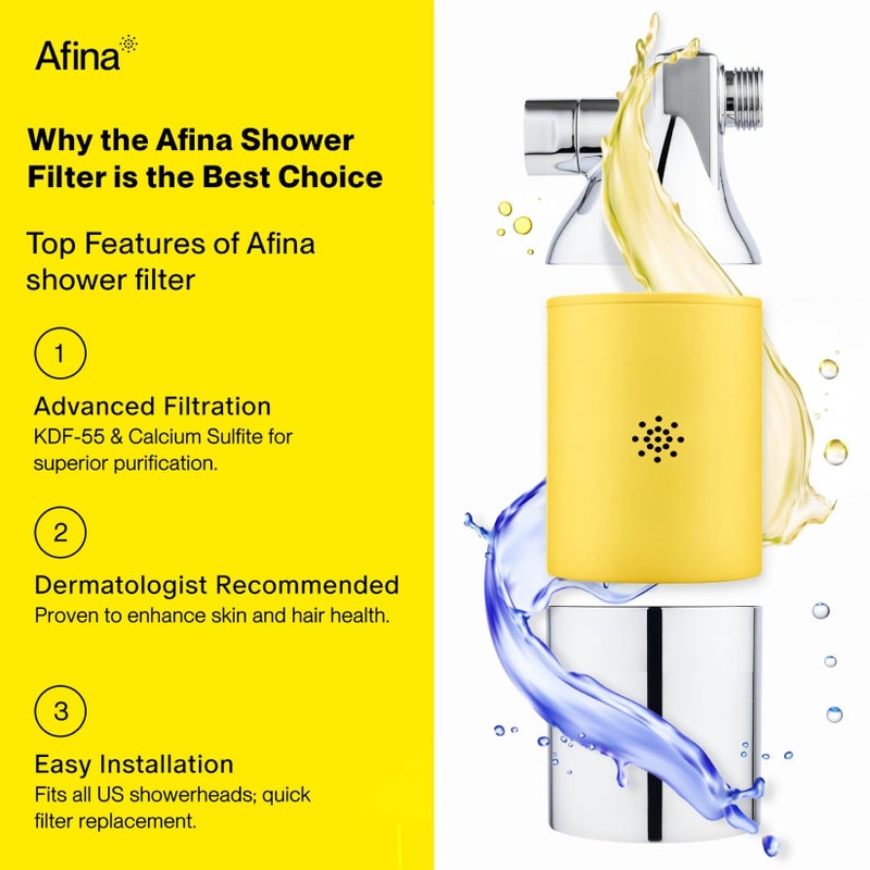 Afina Shower Filter For Hard Water - Removes 99% Chlorine, Harmful Substances & Heavy Metals - Improves your Skin & Hair (Black) - Image 3