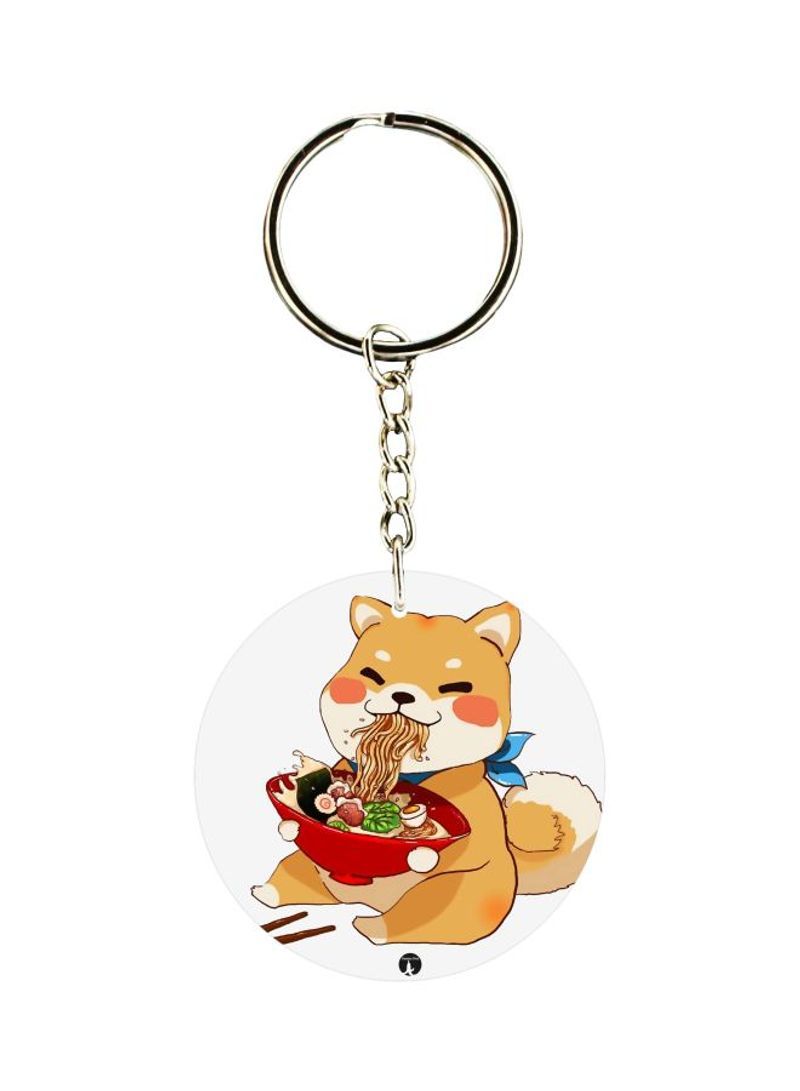 RKN Fox Eating Noodle Printed Double Sided Keychain