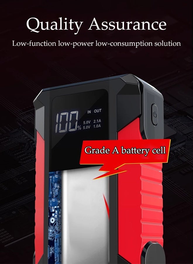 DUNISO Car Battery Jump Starter，Portable Power Bank，Car Battery Booster，Heat Resistant And Cold Resistant，Equipped With Led Lights And  A Safety Hammer，Support Starting Of 12V Gasoline/Diesel Household Vehicles - Image 3