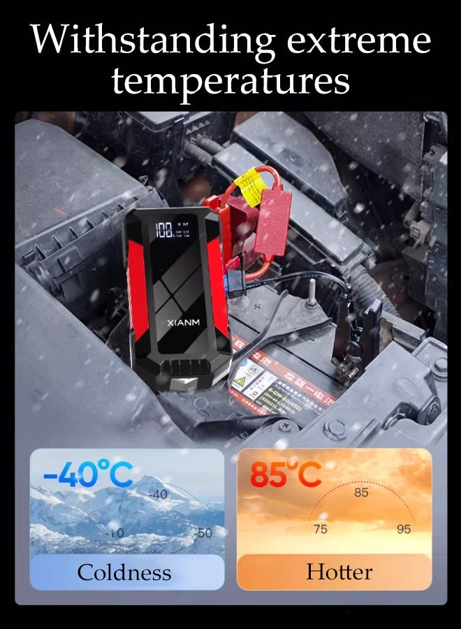 DUNISO Car Battery Jump Starter，Portable Power Bank，Car Battery Booster，Heat Resistant And Cold Resistant，Equipped With Led Lights And  A Safety Hammer，Support Starting Of 12V Gasoline/Diesel Household Vehicles - Image 5