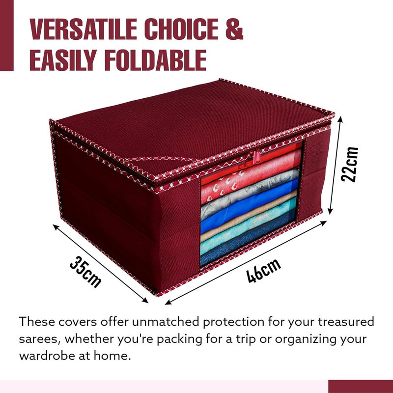 Kuber Industries Kuber Industries Clothes Organizer For Wardrobe Pack of 3 Storage Organizer For Saree Shirts Salwar Suit Lehenga Dress Organizer For Wardrobe Saree Covers With Zip Maroon - Image 4