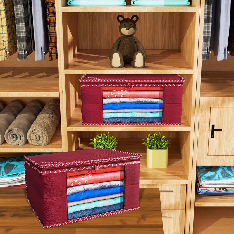 Kuber Industries Kuber Industries Clothes Organizer For Wardrobe Pack of 3 Storage Organizer For Saree Shirts Salwar Suit Lehenga Dress Organizer For Wardrobe Saree Covers With Zip Maroon - Image 3