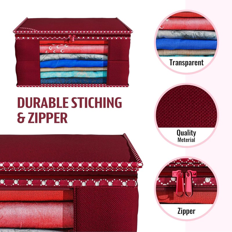 Kuber Industries Kuber Industries Clothes Organizer For Wardrobe Pack of 3 Storage Organizer For Saree Shirts Salwar Suit Lehenga Dress Organizer For Wardrobe Saree Covers With Zip Maroon - Image 5
