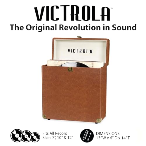 Victrola Collector – Record Storage Case – Holds 30+ Vinyl Turntable Records, Heavy-Duty Hardware, Hinges, & Smart Metal Corners, Portable with Easy-Carry Handle (Brown) - Image 2