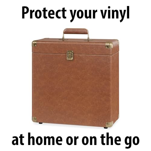 Victrola Collector – Record Storage Case – Holds 30+ Vinyl Turntable Records, Heavy-Duty Hardware, Hinges, & Smart Metal Corners, Portable with Easy-Carry Handle (Brown) - Image 4