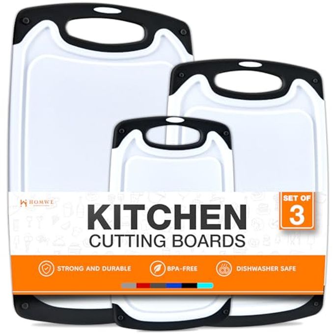 Cutting Boards for Kitchen - BPA-Free Chopping Board - Different Sizes & Non Slip Handles - Reversible, Large Cutting Board Set - Unique Gifts for Cooks Who Have Everything - 3-Pack Black
