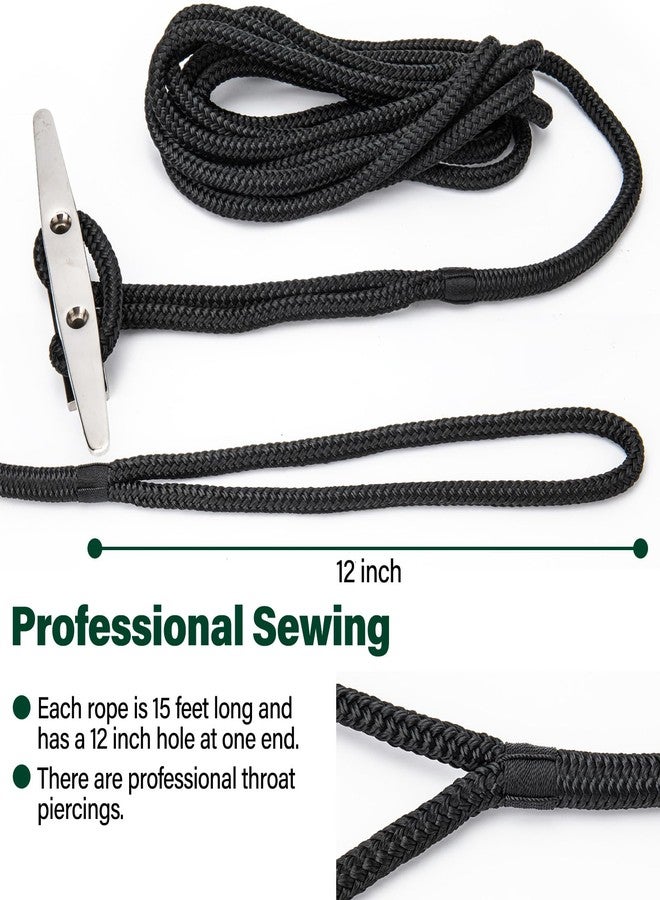 PropelTech 4 Pack 3/8" x 15’ Boat Dock Lines for Boat & Pontoon, Premium Marine- Grade Double Braided Nylon Dock Line, Pre-Spliced with a 12" Eyelet-Black,Boating Gifts for Men - Image 2