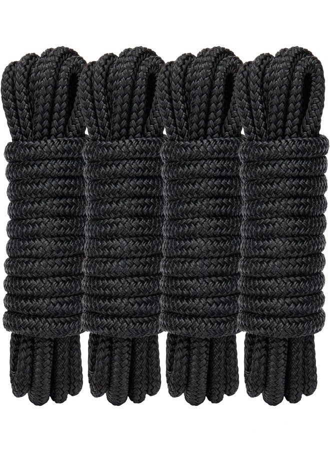 PropelTech 4 Pack 3/8" x 15’ Boat Dock Lines for Boat & Pontoon, Premium Marine- Grade Double Braided Nylon Dock Line, Pre-Spliced with a 12" Eyelet-Black,Boating Gifts for Men - Image 1