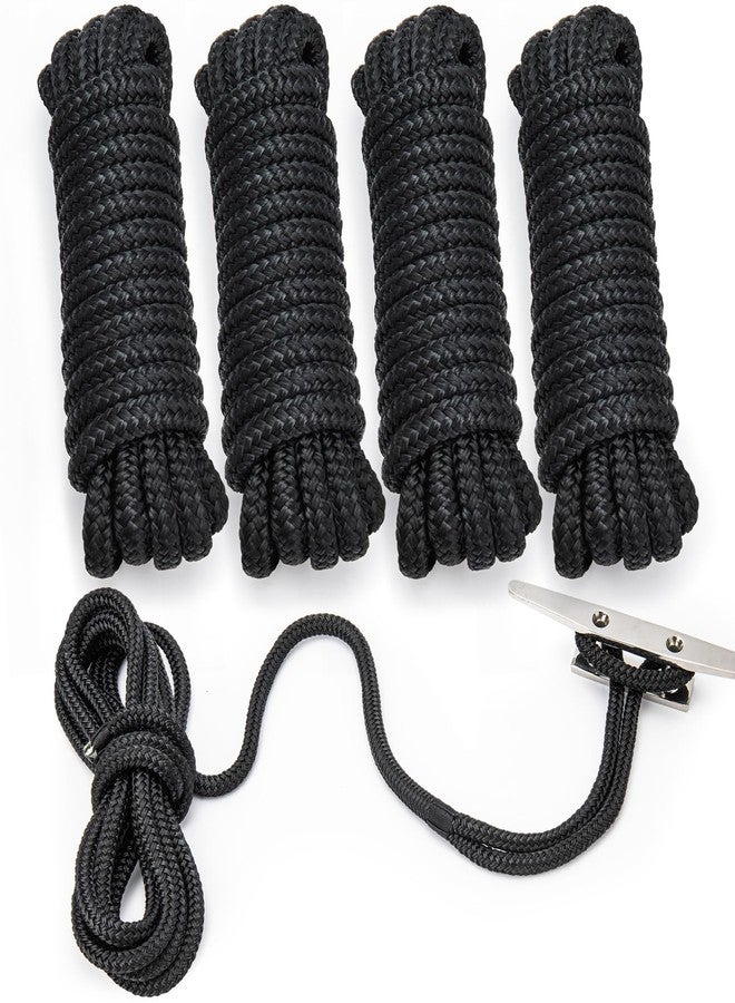 PropelTech 4 Pack 3/8" x 15’ Boat Dock Lines for Boat & Pontoon, Premium Marine- Grade Double Braided Nylon Dock Line, Pre-Spliced with a 12" Eyelet-Black,Boating Gifts for Men - Image 3