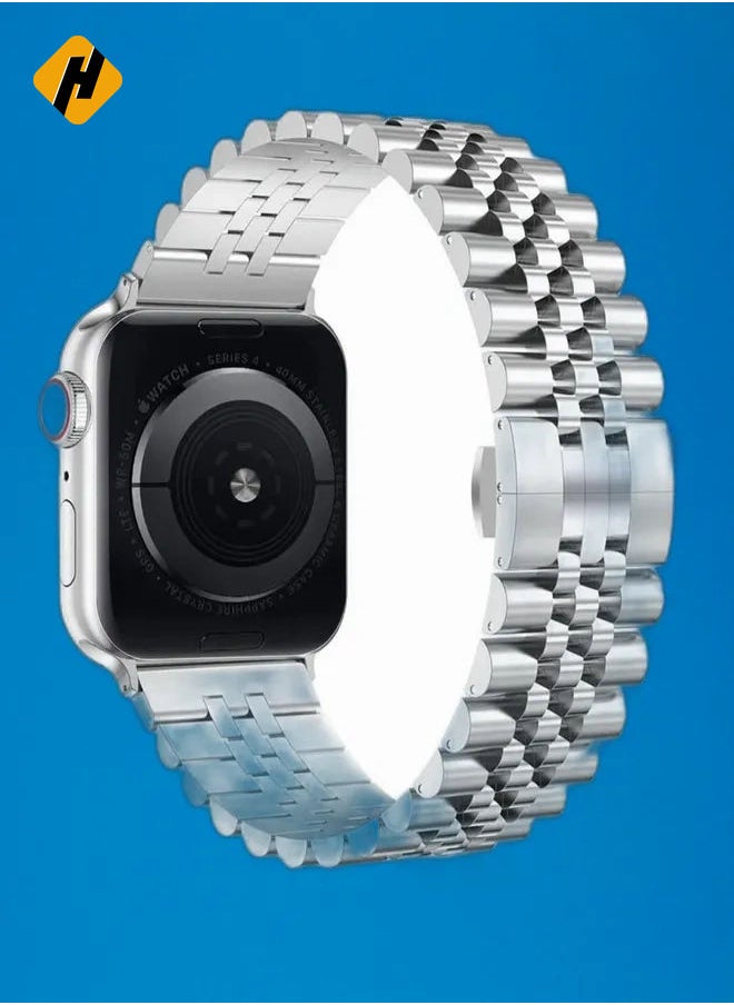 HuHa - Replacement Band Compatible with Apple Watch Ultra 49mm 45mm / 44mm / 42mm, Stainless Steel Solid Strap Metal Bracelet for Apple Watch Series 8 7 6 5 4 3 2 SE (Silver) - Image 1