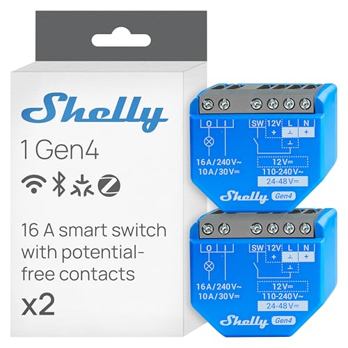 Shelly 1 Gen4 WiFi Zigbee Matter Smart Relay Switch with Dry Contacts 1Channel 16A Home Automation Alexa SmartThings Google Home Apple HomeKit Compatible Garage Door Opener 2 Pack - Image 1
