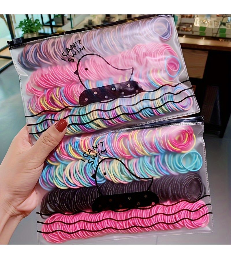 Set Of 500 Elastic Hair Ties In Black Pink And Mixed Color Fashionable For Daily Use - Image 1