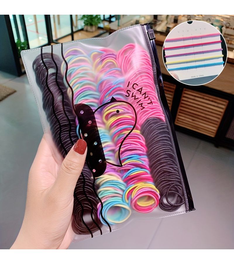 Set Of 500 Elastic Hair Ties In Black Pink And Mixed Color Fashionable For Daily Use - Image 5
