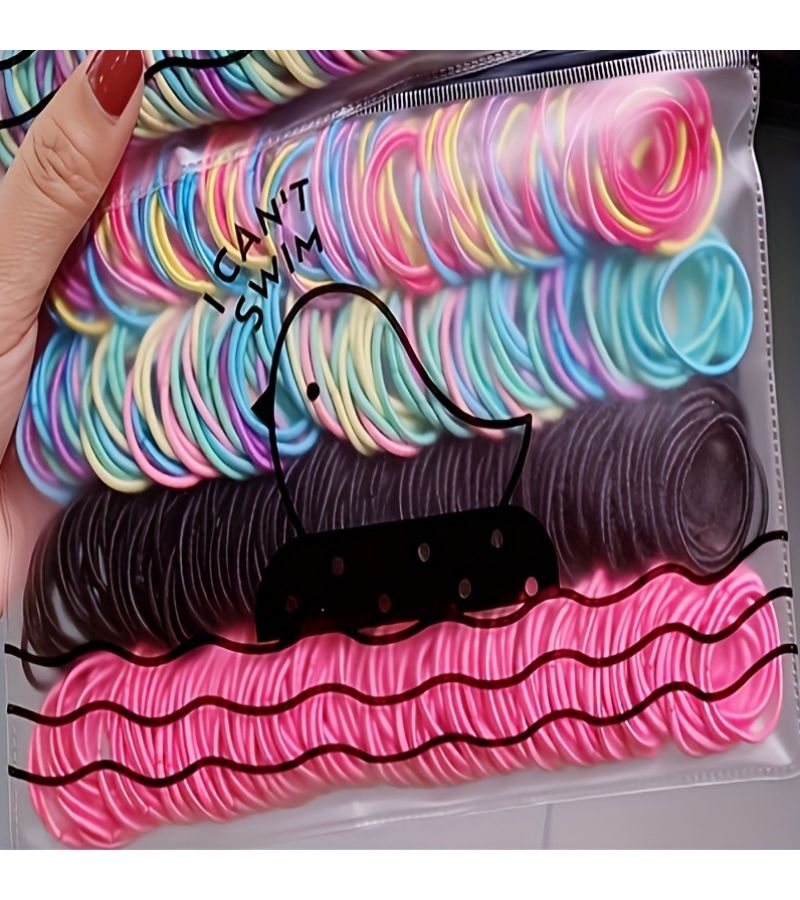 Set Of 500 Elastic Hair Ties In Black Pink And Mixed Color Fashionable For Daily Use - Image 4