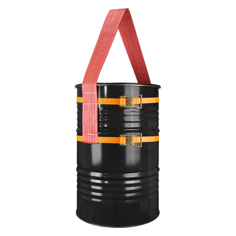 Drum Handling Sling for 55 Gallon Drum Barrel Lifting Web Sling Heavy Duty No tilt with 2 Pack Ratchet Strap Capacity up to 6000 LBS Adjustable for Farms Barns Cranes Forklift Trucks 787 X 49