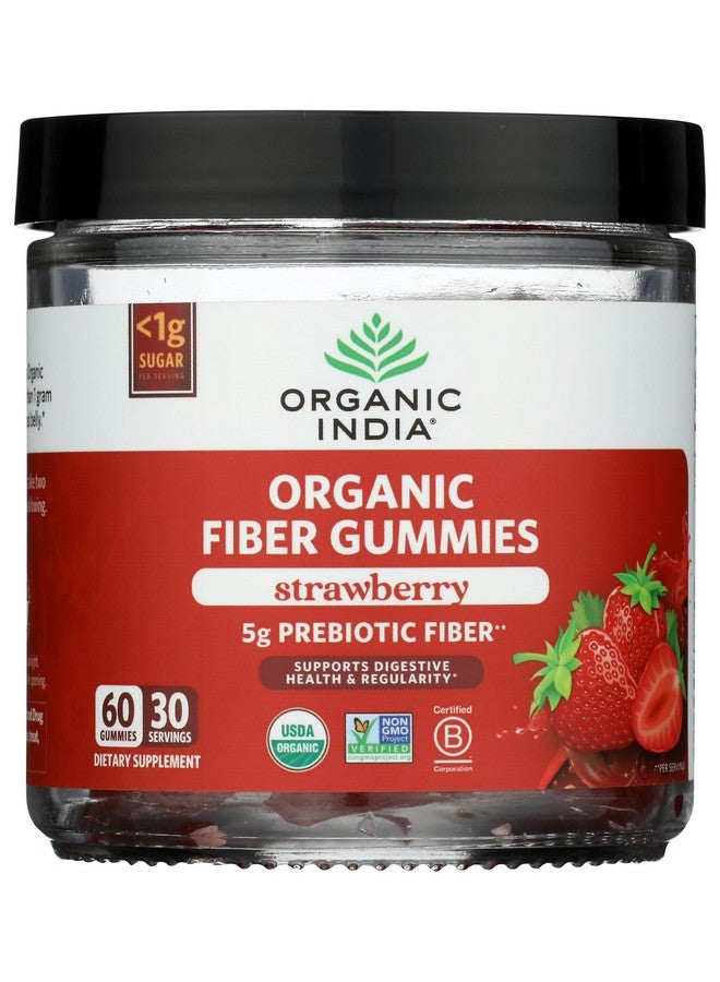 Organic India ORGANIC INDIA Fiber Gummies for Adults - Prebiotic Fiber, Dietary Supplement, Digestive Health for Men & Women, Vegan, Low Sugar, Non-GMO - Strawberry, 60 Gummies 