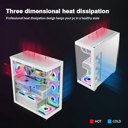 RUIX OV603 ATX Mid-Tower PC Case, Spacious High-Airflow Gaming Case with 4 x 120mm PWM ARGB Fans, USB 3.0 & Type-C Ports, Tempered Glass, Large Capacity Computer Case - White - Image 4