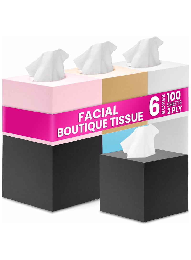 SNH Packing Cubic Box Facial Tissue Pack of 6, 2 Ply x 100 Tissues Each Cube Box - Image 1
