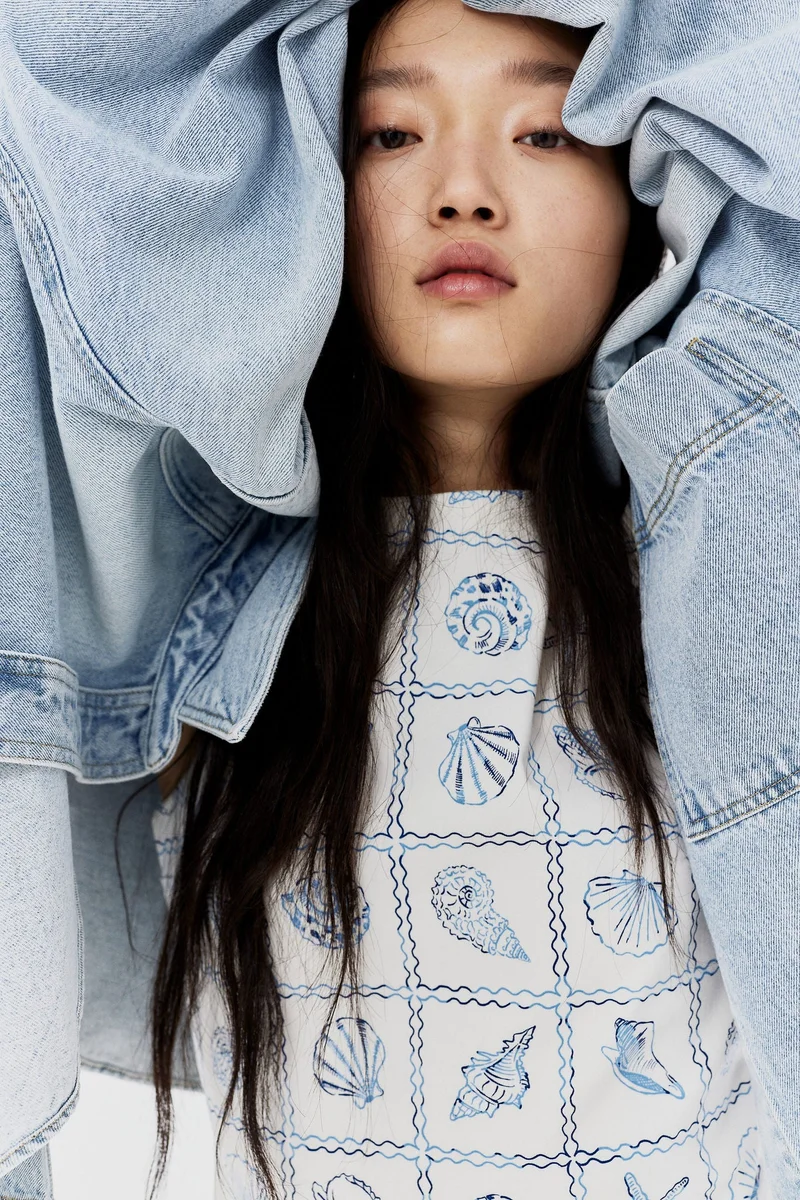 اتش اند ام فستان قطني بظهر مفتوح