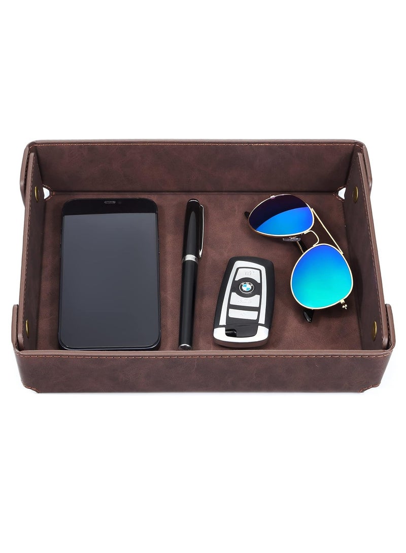 Bukela Faux Leather Valet Tray Organizer for Men - Catch-All Tray for Entryway Table Key, Wallet, Watch, Coin Change, Phone, Jewelry, Bedside Nightstand Desk-top, Suitable for Father's Day Gifts-Brown - Image 1