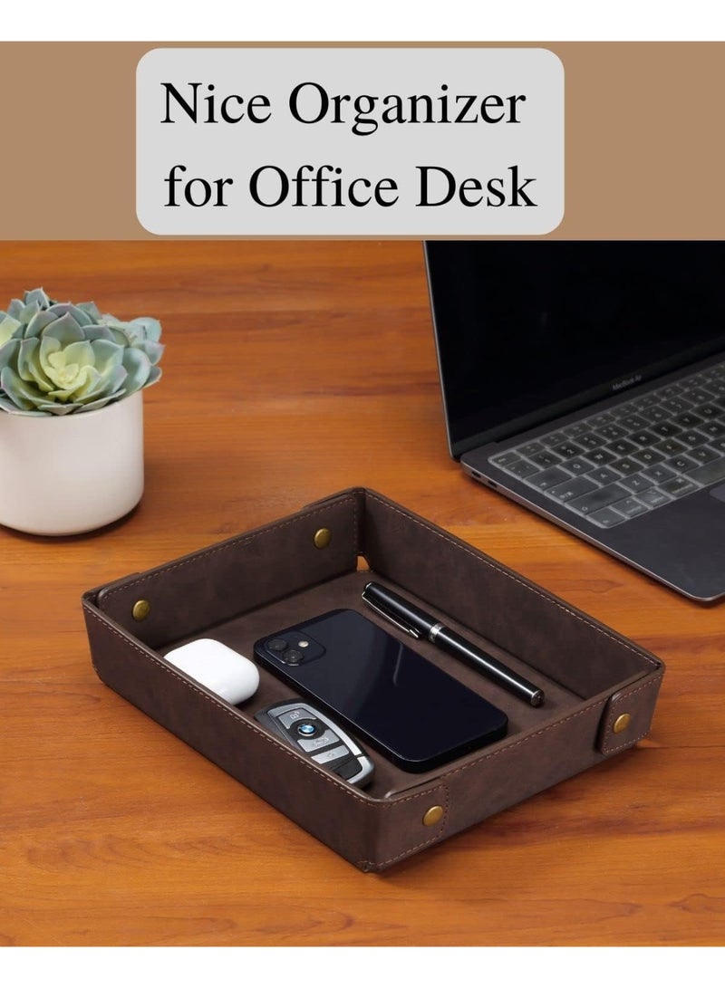 Bukela Faux Leather Valet Tray Organizer for Men - Catch-All Tray for Entryway Table Key, Wallet, Watch, Coin Change, Phone, Jewelry, Bedside Nightstand Desk-top, Suitable for Father's Day Gifts-Brown - Image 3