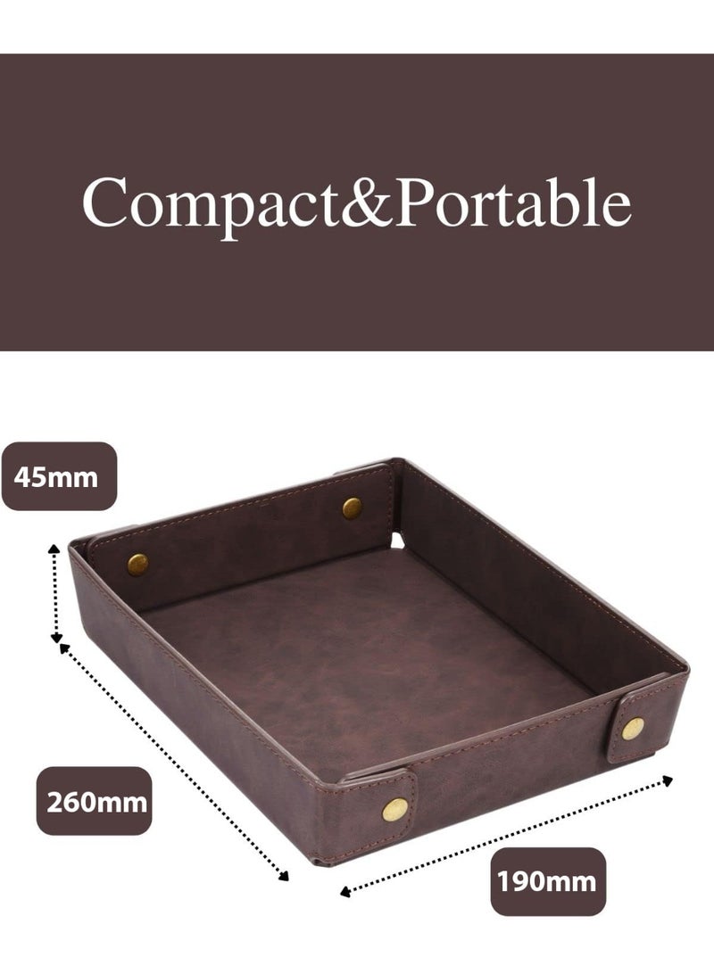 Bukela Faux Leather Valet Tray Organizer for Men - Catch-All Tray for Entryway Table Key, Wallet, Watch, Coin Change, Phone, Jewelry, Bedside Nightstand Desk-top, Suitable for Father's Day Gifts-Brown - Image 2