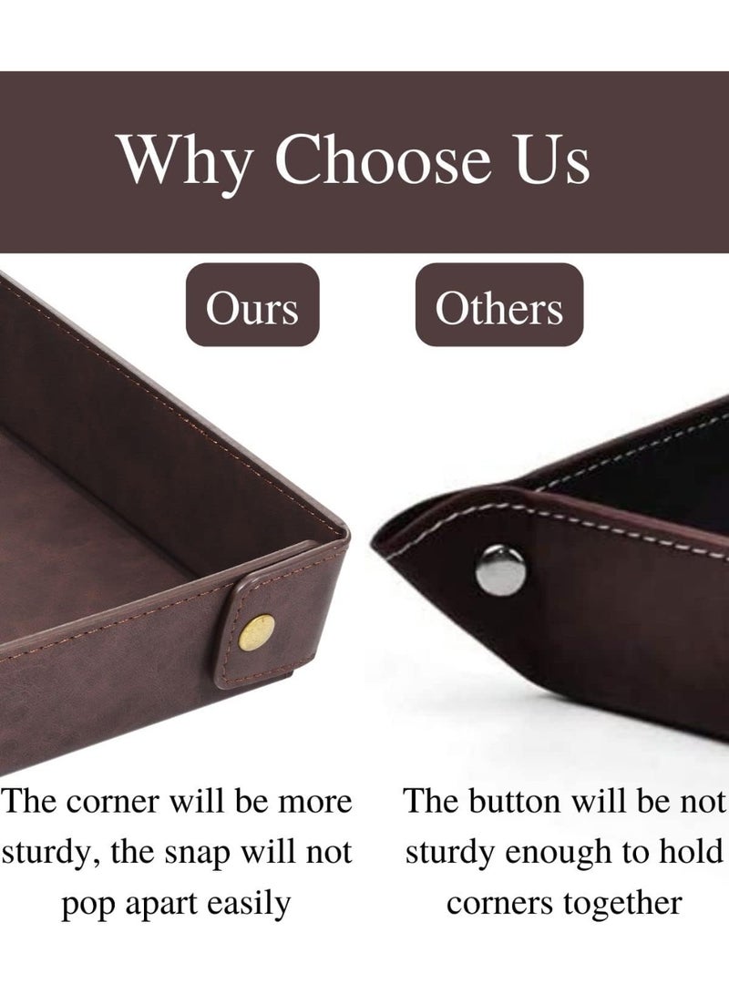 Bukela Faux Leather Valet Tray Organizer for Men - Catch-All Tray for Entryway Table Key, Wallet, Watch, Coin Change, Phone, Jewelry, Bedside Nightstand Desk-top, Suitable for Father's Day Gifts-Brown - Image 5