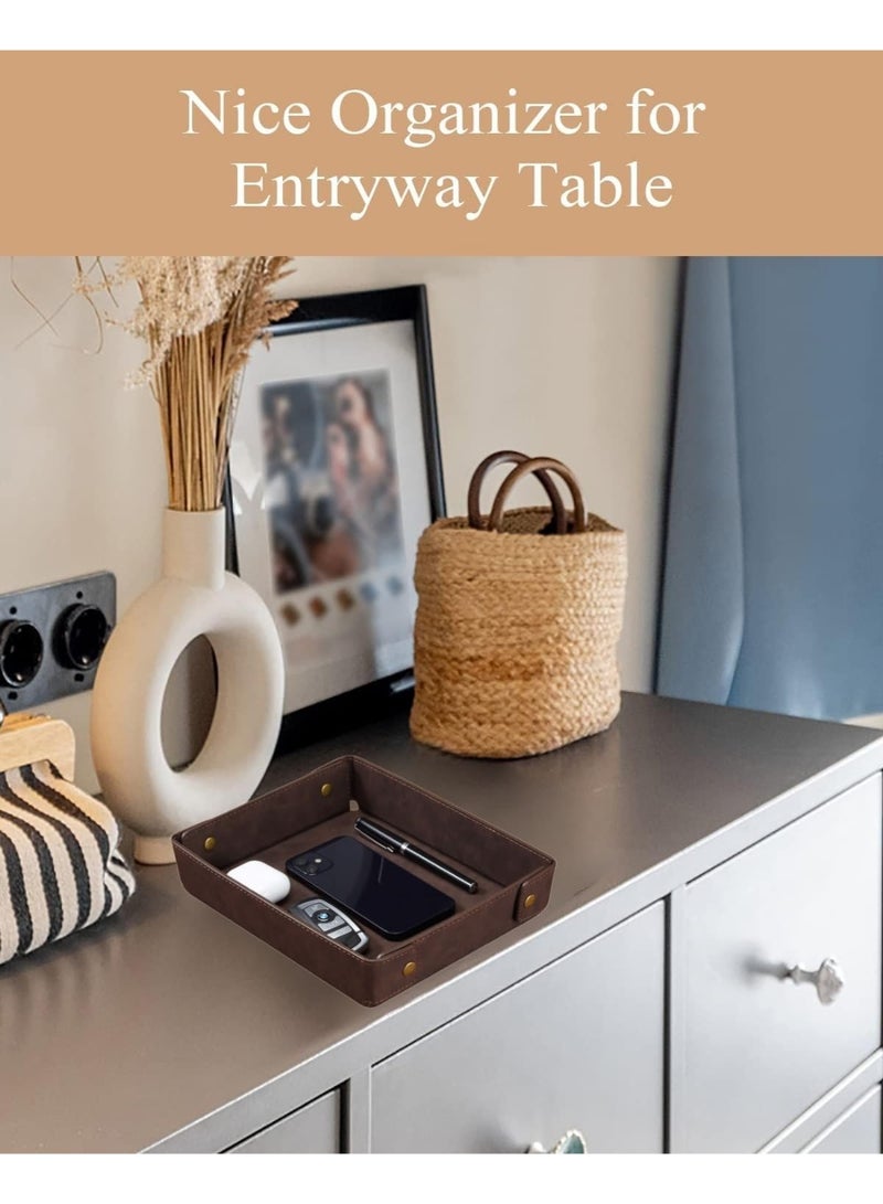 Bukela Faux Leather Valet Tray Organizer for Men - Catch-All Tray for Entryway Table Key, Wallet, Watch, Coin Change, Phone, Jewelry, Bedside Nightstand Desk-top, Suitable for Father's Day Gifts-Brown - Image 4