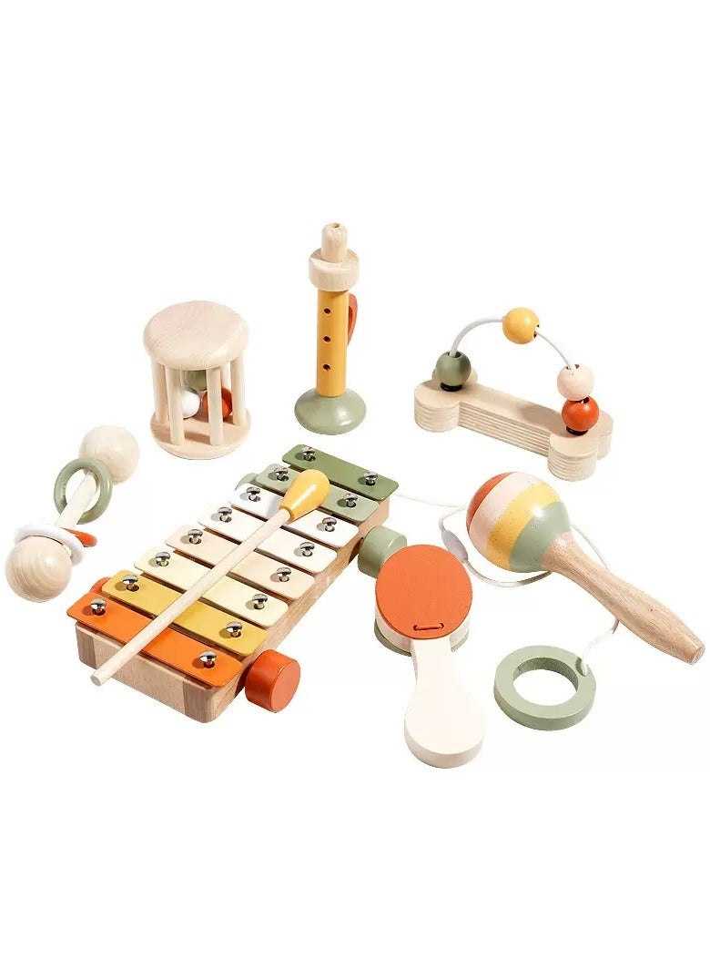 مجموعة ألعاب موسيقية خشبية مكونة من 7 قطع، أدوات إيقاع خشبية للأطفال لتعليم مرحلة ما قبل المدرسة، هدية للأطفال - Image 2