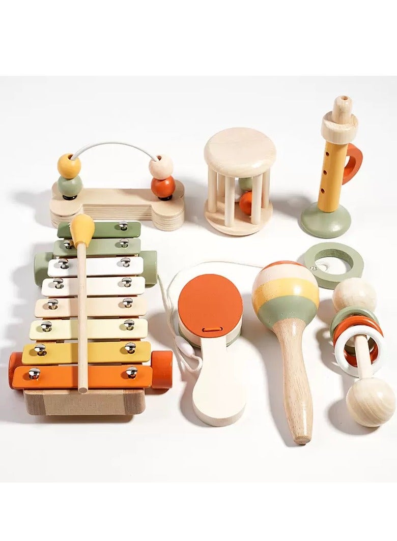 مجموعة ألعاب موسيقية خشبية مكونة من 7 قطع، أدوات إيقاع خشبية للأطفال لتعليم مرحلة ما قبل المدرسة، هدية للأطفال - Image 4