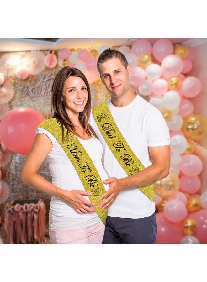 AMAROBA Mom to Be & Dad to Be Sash Set for Baby Shower - Satin Material, Adjustable Size, Gold Color - Maternity Party Decoration for Parents to Be, Comfortable Fit Over Shoulder - Image 2
