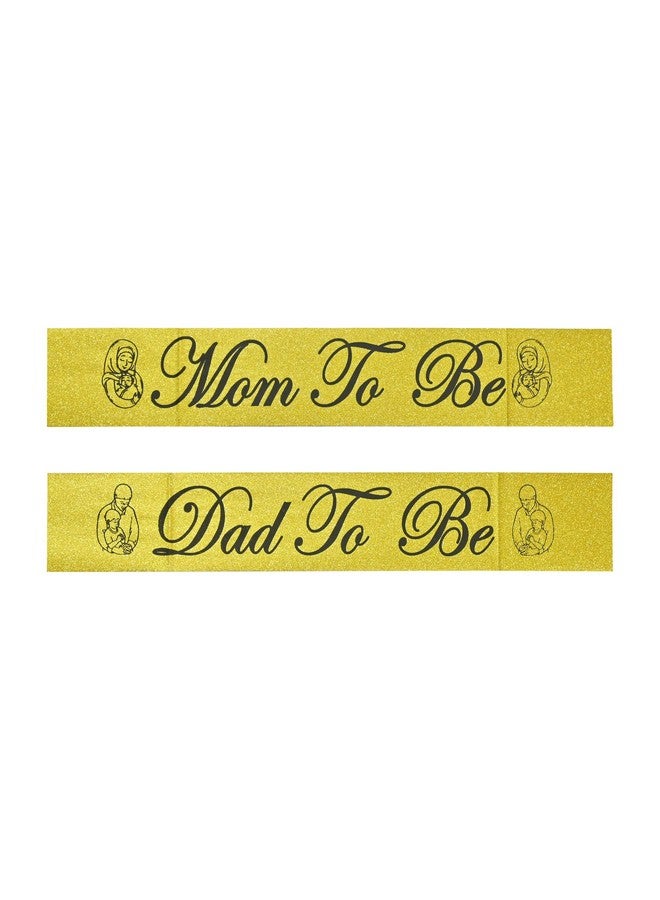 AMAROBA Mom to Be & Dad to Be Sash Set for Baby Shower - Satin Material, Adjustable Size, Gold Color - Maternity Party Decoration for Parents to Be, Comfortable Fit Over Shoulder - Image 1