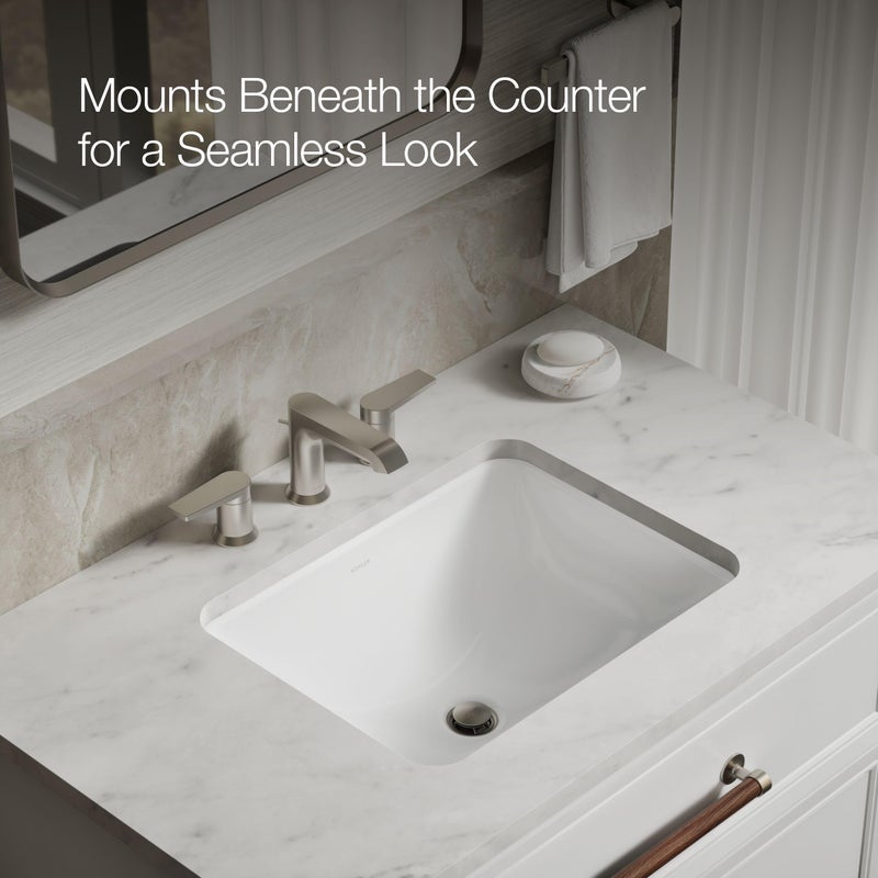 KOHLER 20000-0 Caxton Rectangle Undermount Bathroom Sink, Bathroom Vanity Sink with Overflow Drain, 20-1/4 L x 15-11/16 W, White - Image 5
