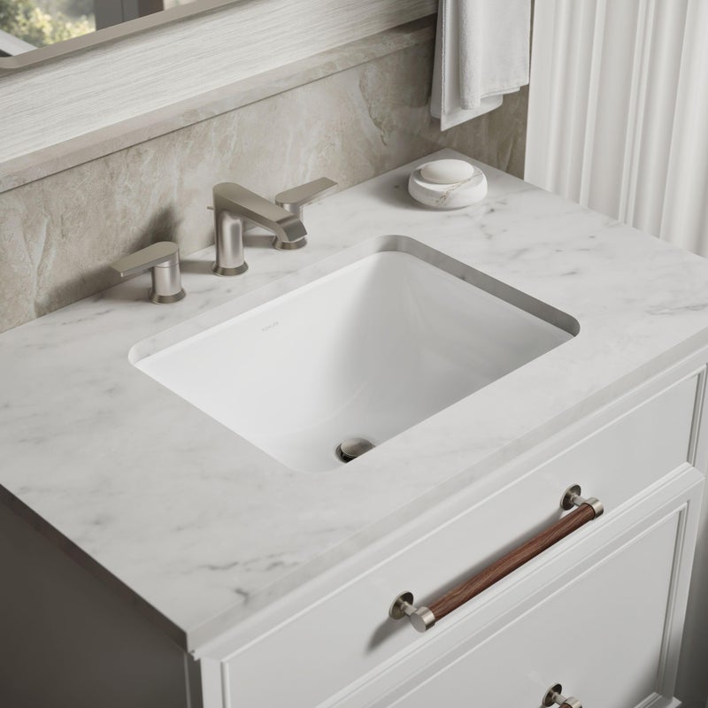 KOHLER 20000-0 Caxton Rectangle Undermount Bathroom Sink, Bathroom Vanity Sink with Overflow Drain, 20-1/4 L x 15-11/16 W, White - Image 2