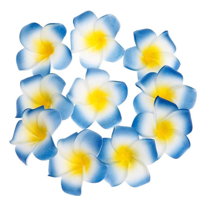 Pursuestar Pursuestar 100Pcs Blue Foam Hawaiian Frangipani Artificial Plumeria Flower Petals Cap Hair Hat Wreath Floral DIY Home Wedding Decoration 5cm  - Image 3