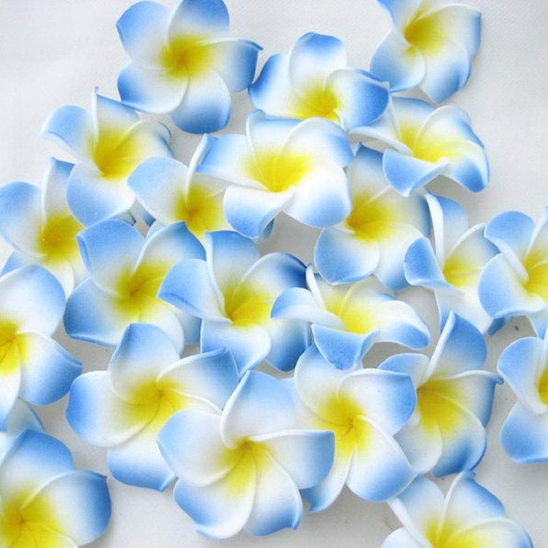 Pursuestar Pursuestar 100Pcs Blue Foam Hawaiian Frangipani Artificial Plumeria Flower Petals Cap Hair Hat Wreath Floral DIY Home Wedding Decoration 5cm  - Image 5
