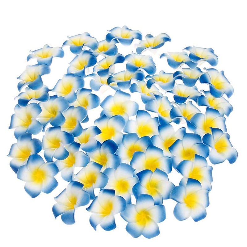 Pursuestar Pursuestar 100Pcs Blue Foam Hawaiian Frangipani Artificial Plumeria Flower Petals Cap Hair Hat Wreath Floral DIY Home Wedding Decoration 5cm  - Image 4