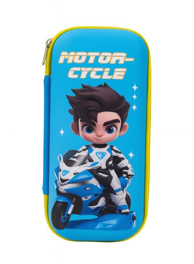 Nubby Dotss Motor-Cycle Kids Pencil Case, Blue and Yellow EVA Hard Shell, Large Capacity Stationery Organizer with Mesh Pocket, Zipper Closure (Sky Blue) - Image 2